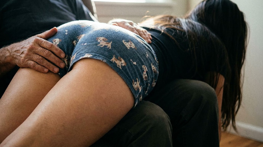 Strict Man Spanks Asian Woman Over The Knee